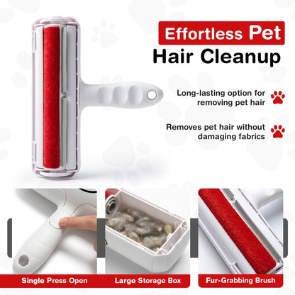 YOLLO Roller Pet Hair Remover - Portable Dog Hair Remover - Self-Cleaning Pet Hair Remover with Built-in Fur Bin, Reusable Lint Roller for Dog & Cat Hair on Furniture, Carpet, Sofa, Bed, Car - White
