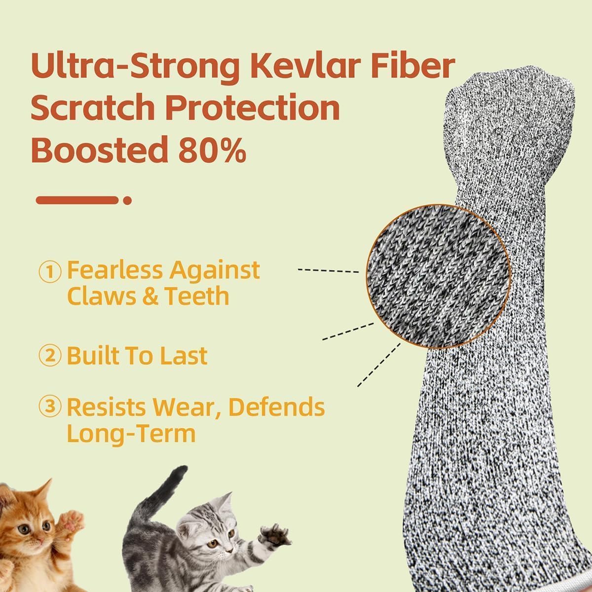 Ultra-Flexible Pet Handling Sleeves: 15.7” Kevlar Scratch-Resistant Gloves for Cat Grooming, Nail Trimming & Arm Protection