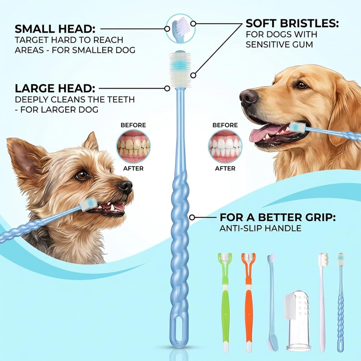 10 Pcs Dog Tooth Brushing Kit Soft Double Head Tooth Brush Triple Head Pet Toothbrushes Finger Silicone Toothbrush Multi-Angle Dental Cleaning Brushes for Dog Kitten Cat Pet Dental Cleaning