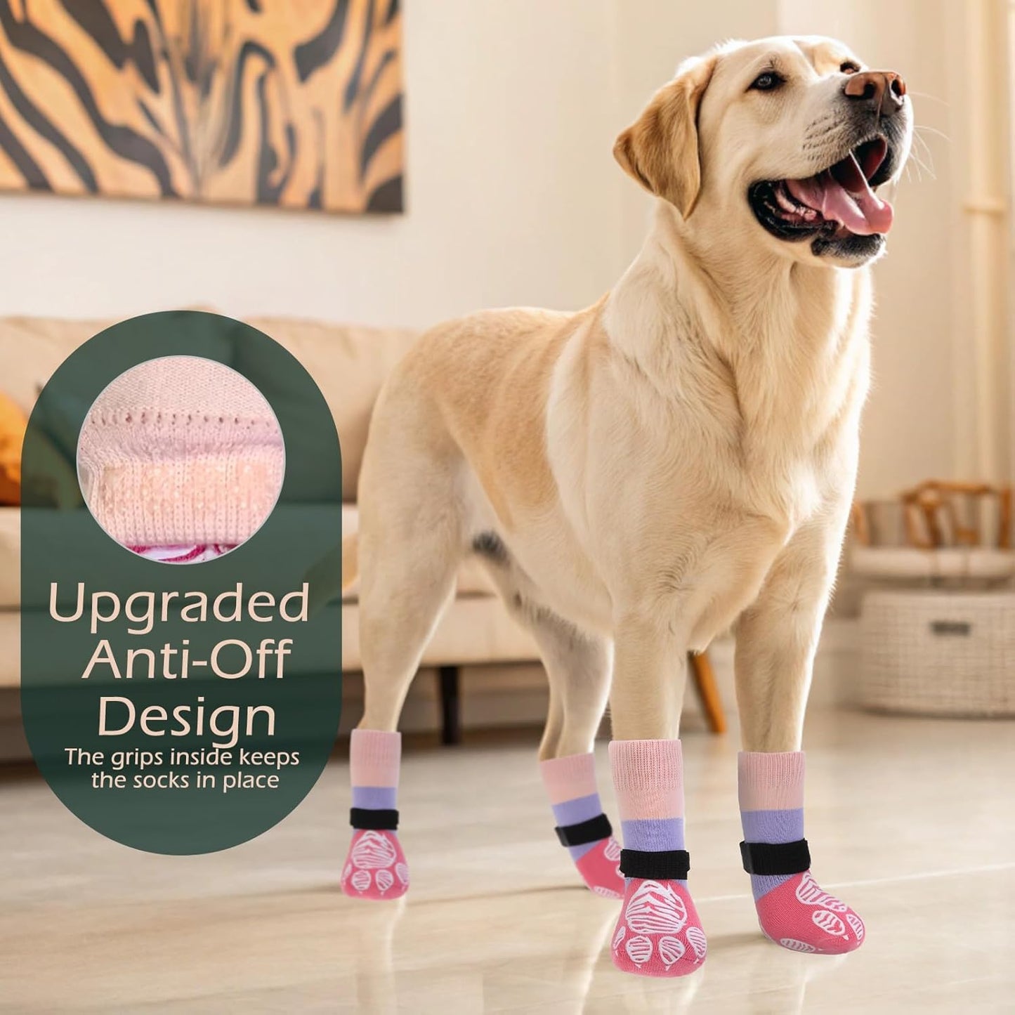 EXPAWLORER Anti Slip Dog Socks to Prevent Licking Paws, Dog Shoes for Hot Pavement Walk, Dog Booties for Hardwood Floors, Dog Boots & Paw Protectors with Grippers for Small Medium Large Senior Dogs M