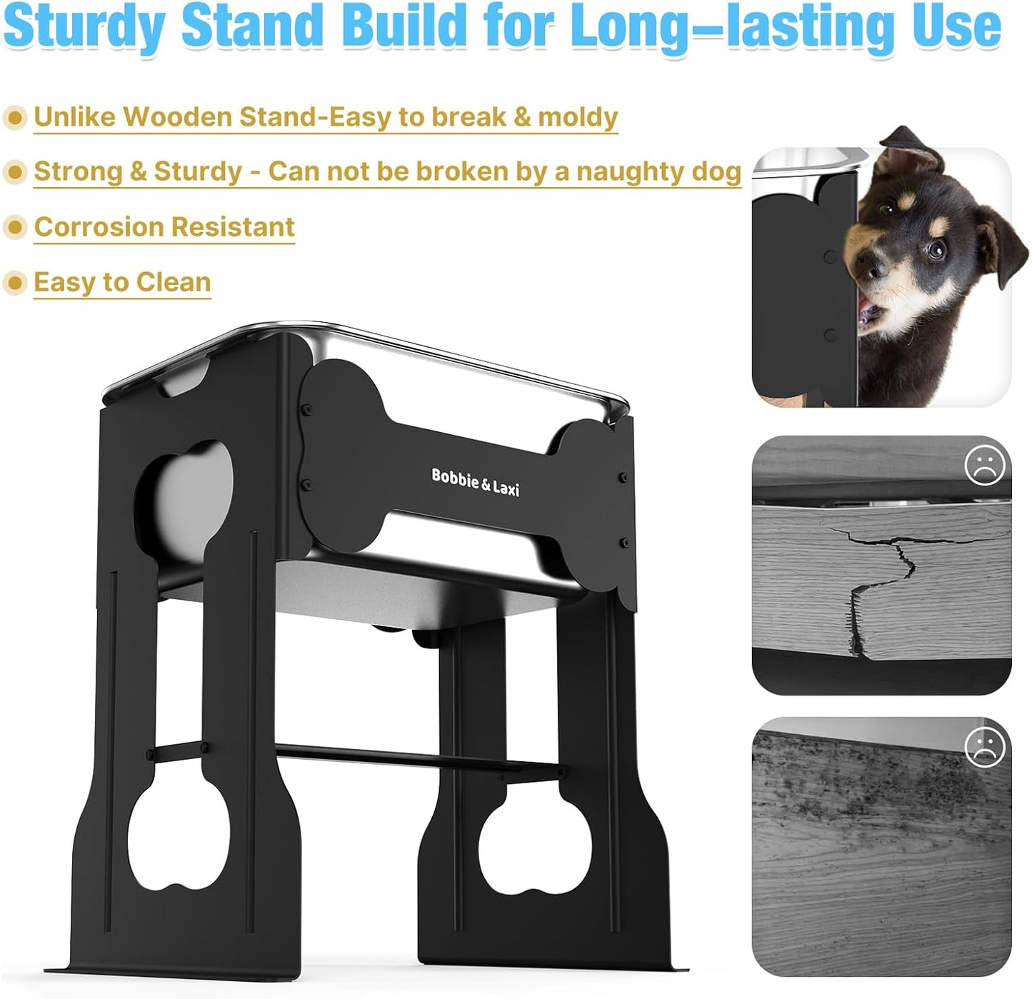 2.4 Gallon Elevated Large Dog Water Bowl,14" Raised Stainless Steel Bowl with Stand for Large Breed, Full Metal Dog Feeding Station for Relief Joint Pressure, Easy Clean for Indoor & Outdoor Uses