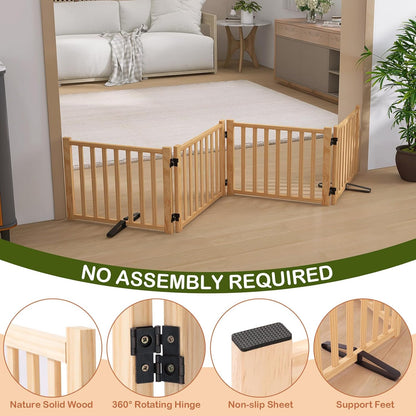 Wooden Freestanding Dog Gates,23" H Foldable Wood Pet Gate Indoor, No-Painted Puppy Gate for Doorways, Stairs, 23" Height-2 Panels