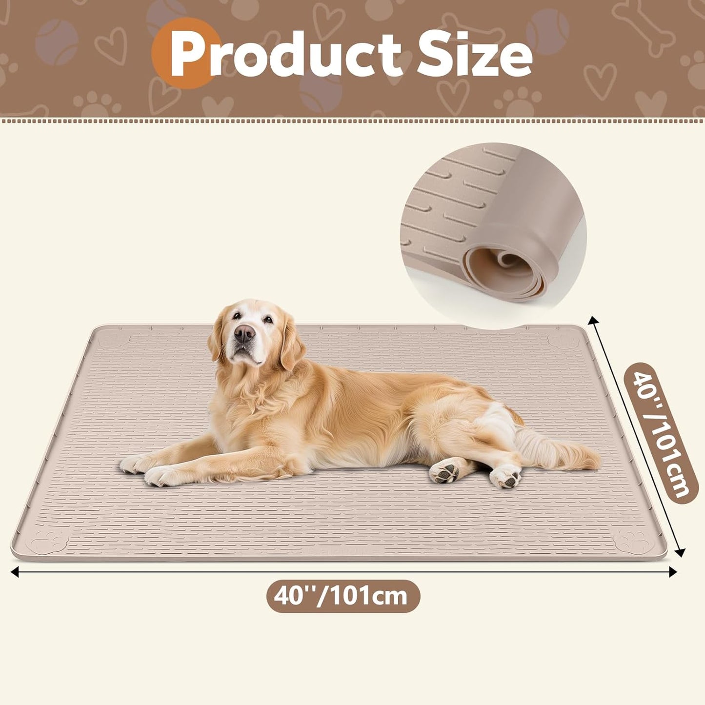 Silicone Dog Crate Mat, 50"x35" Under Dog Crate Kennel Pad with Raised Edge, Washable Dogs Bed Mat, Waterproof, Leakproof, Protect Floors (Green)