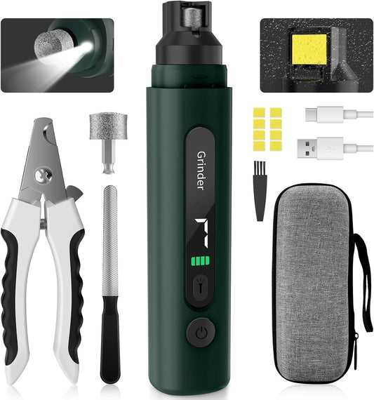 Dog Nail Grinder, 7-Speed Pet Nail Trimmer with LED Light & Sponge Dust Collector, Quiet and Low-Vibration, Painless Paws Grooming for Large Medium Small Dogs, Include Storage Bag