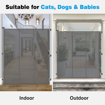 Reinforced 72" Extra Tall Pet Gate for Cat, Dog, Puppy & Baby, Jump-Resistant & Prevent Crawling Underneath Retractable Baby Gates, Fits 0-55" Width Safety Mesh Dog Gate, 6 Foot Extra Tall Cat Gate