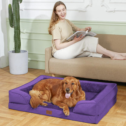 Comfort Expression Orthopedic Dog Bed for Extra Large Dogs 42x30 Inch, Waterproof Egg Crate Foam XL Pet Bed with Removable Bolsters, Dog Couch with Washable Cover & Non-Slip Bottom, Grey - Colors B