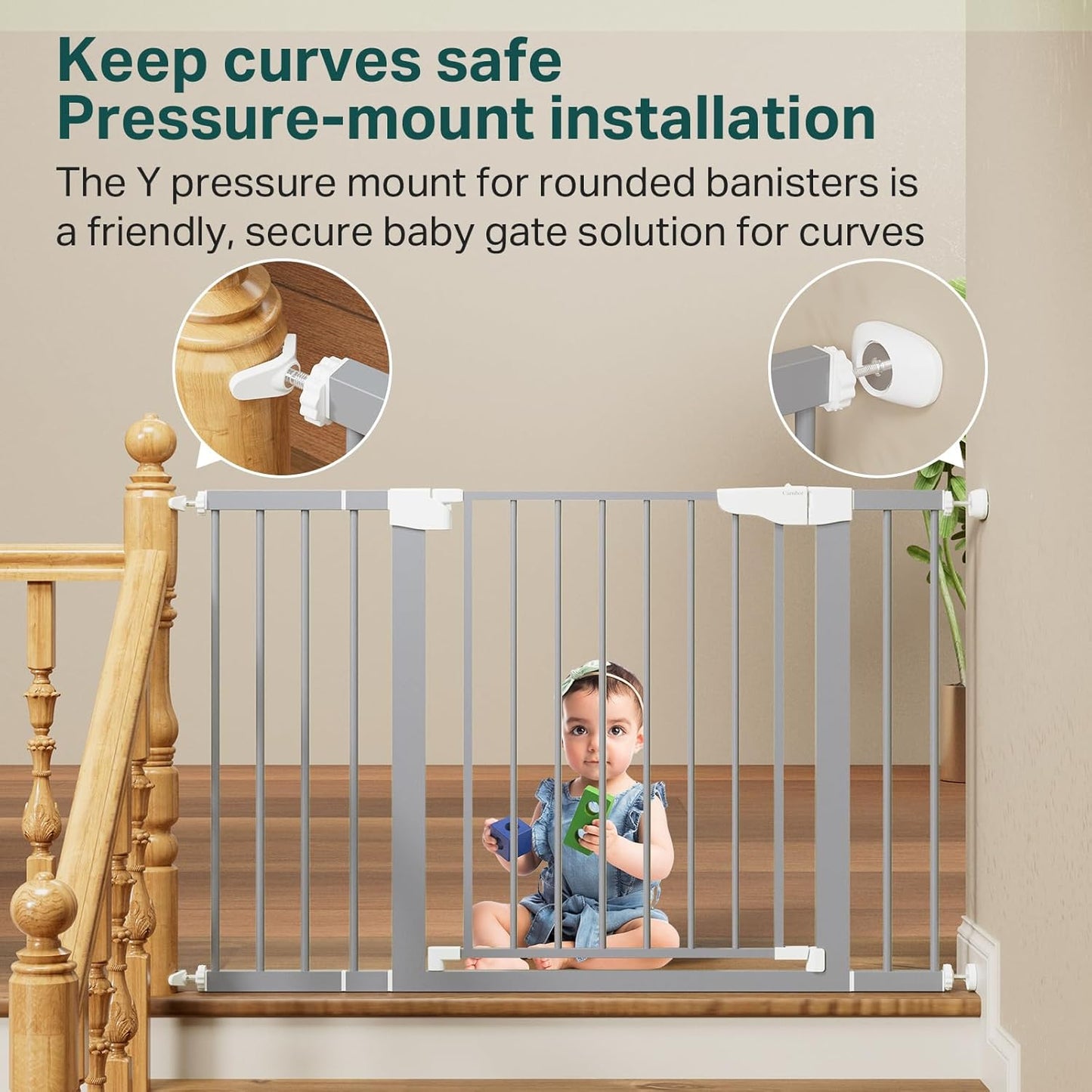 Cumbor 36.6-64" Extra Wide Baby Gate for Stairs, Dog Gates for Doorways, Auto-Close Pet Gate Indoor, Pressure Mounted Walk Through Safety Child Gate for Kids Toddler, Tall Pet Puppy Fence Gate, Brown
