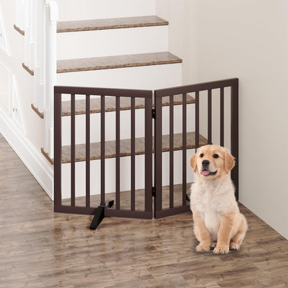 Freestanding Foldable Dog Gate - 4 Panel Room Divider with Metal Support Feet (Black)