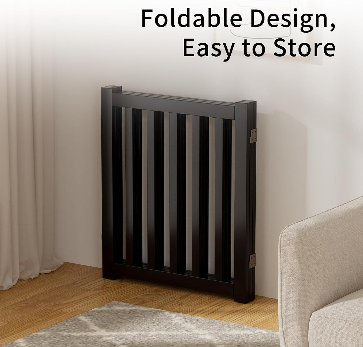 2-Panel Solid Wood Dog Gate - Freestanding Folding Pet Gate for Doorways, Stairs, Indoor, 24" Height, No Installation Needed, Natural Wood