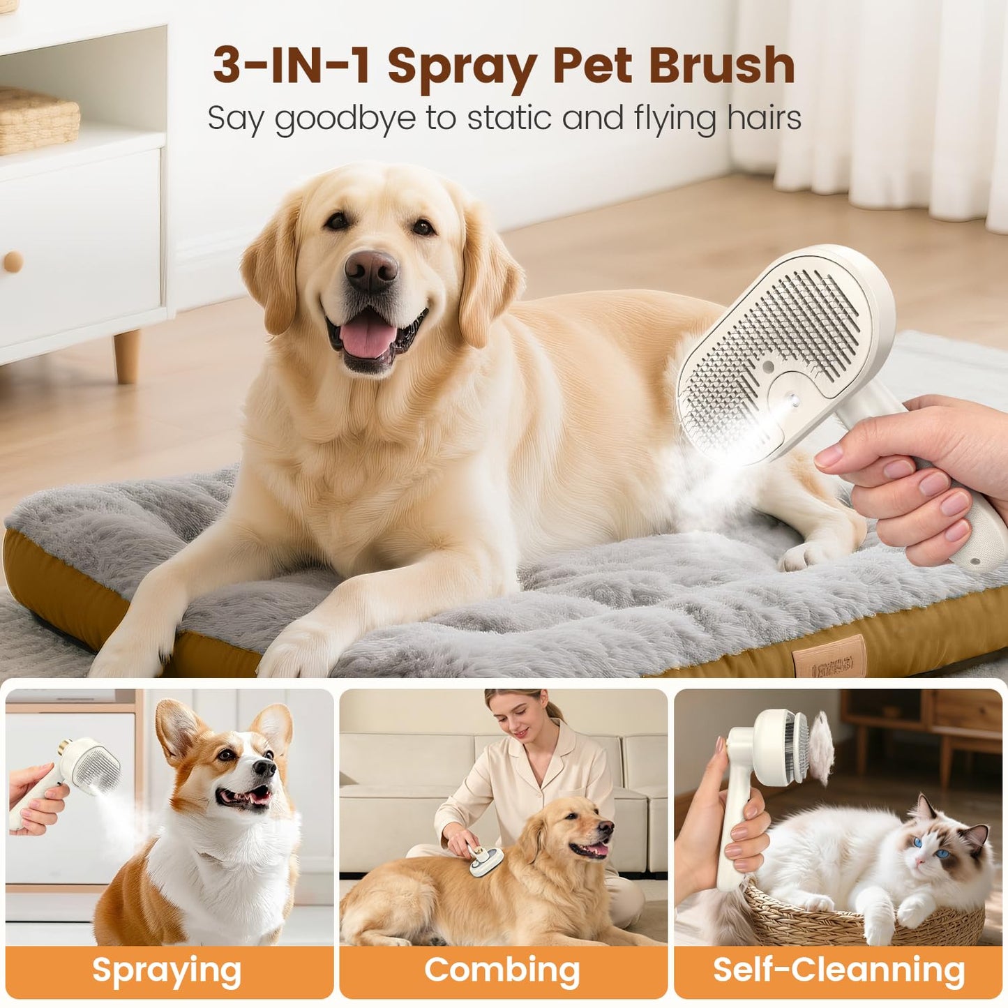 Glendan Dog & Cat Grooming Brush - Slicker Shedding Tools (Pink)