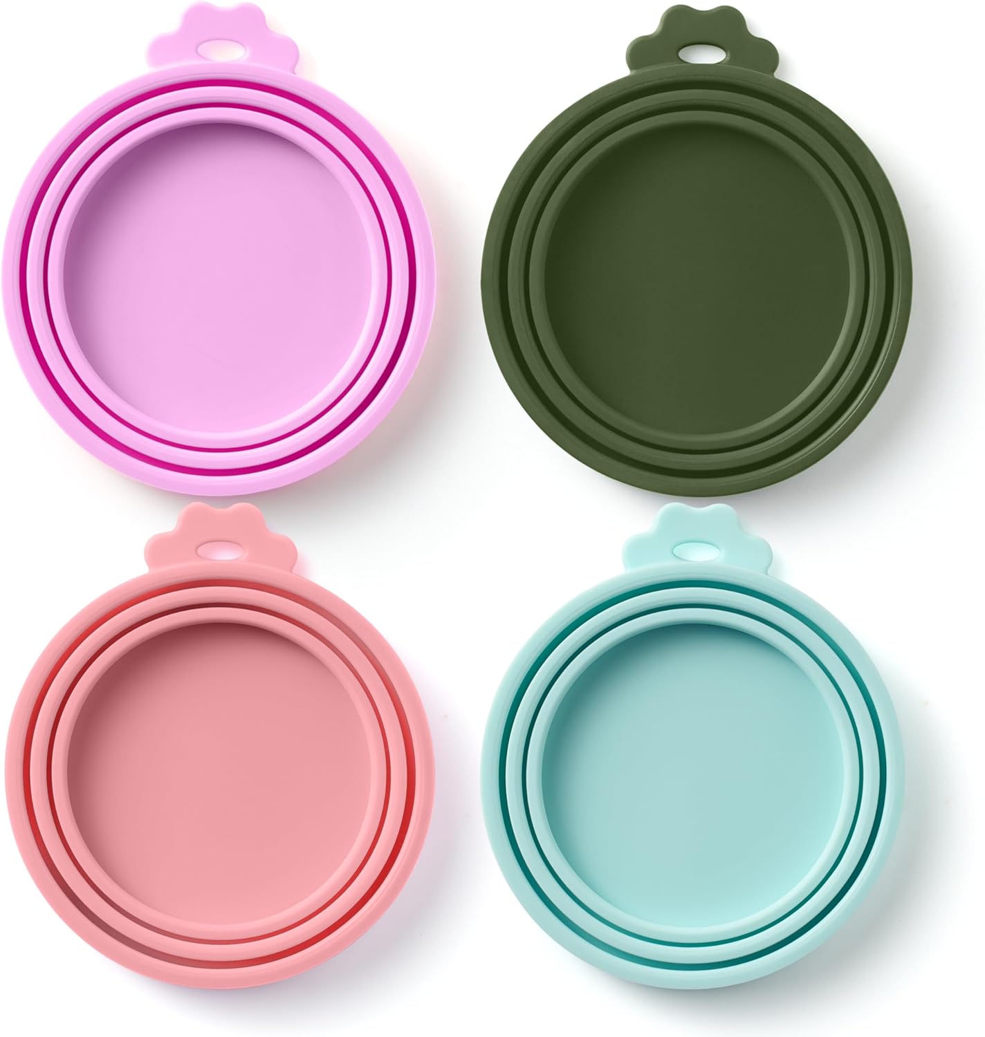 4 Pack Universal Pet Food Can Covers Lids - One fit 3 Standard Size Cans for Cats and Dogs Food Cans - Easy to Clean - Safe Silicone - Pastel Meadow