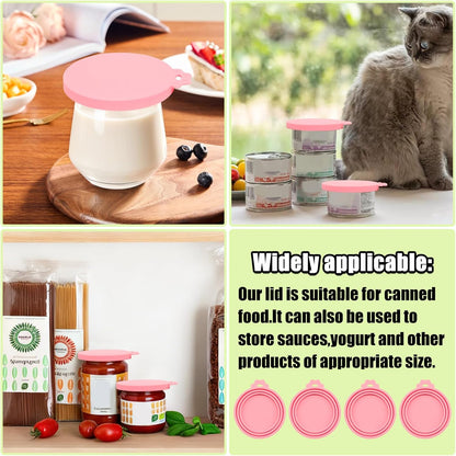 PINE & LINEN 4 Pcs 2.5inch Durable Pet Can Lids, Silicone Small Pet Can Covers Waterproof Cat Food Cans Lids for 3 oz Cat Food Cans（Yellow+Red+Pink+Blue）