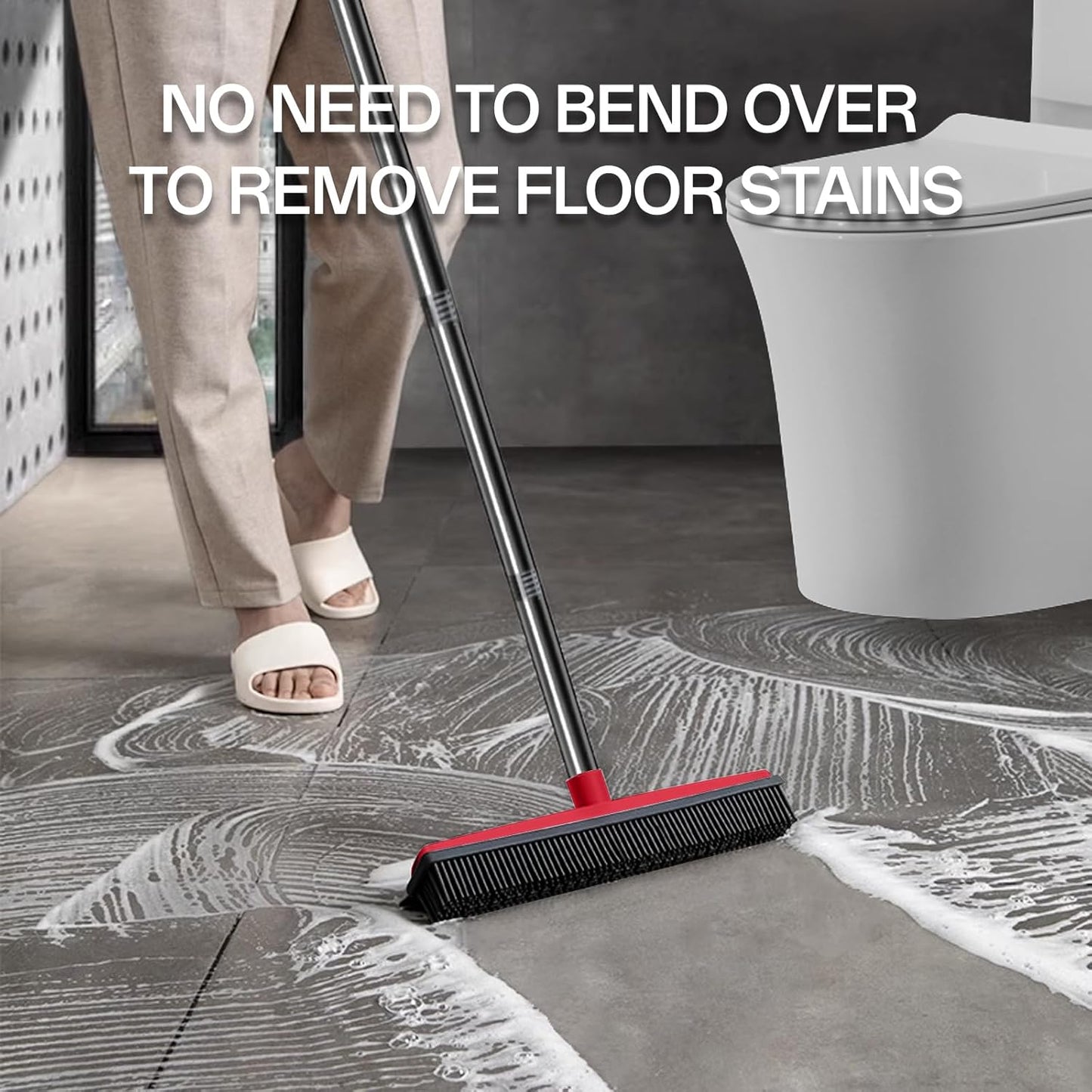 Pet Hair Rubber Broom with Squeegee for Carpet,Fur Remover Broom Carpet Rake for Pet Hair Removal, with 50" Long Handle, Dual-Sided for Hardwood Floor, Tile,Portable Detailing Lint Brush