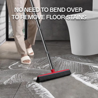 Pet Hair Rubber Broom with Squeegee for Carpet,Fur Remover Broom Carpet Rake for Pet Hair Removal, with 50" Long Handle, Dual-Sided for Hardwood Floor, Tile,Portable Detailing Lint Brush