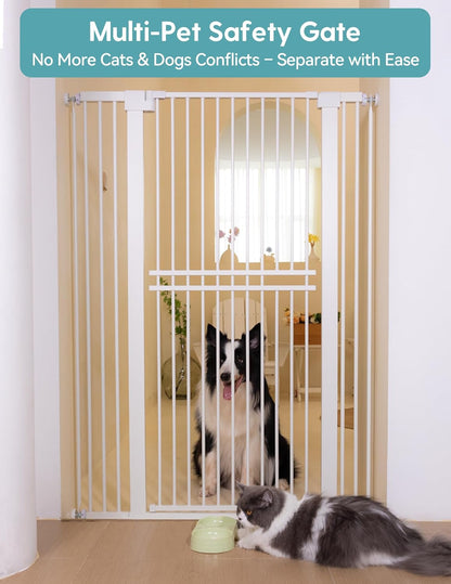 No Pawblems 55" Extra Tall Pet Gate for Cat/Dog, 29-40" Wide Auto Close Tall Dog Gate for Doorways/Hallways, 1.37" Ultra Narrow Spacing, NO Drilling Pressure Mounted, Black
