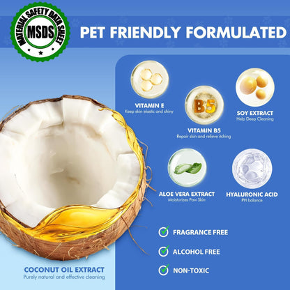 Paw Cleaner for Dogs & Cats,No-Rinse Foaming Dog Paw Cleaner Washer Cleanser,Hypoallergenic & pH-Balanced, 7 fl oz, with Scrubber Brush,Safe for Small, Medium & Large Pet, Puppy Clean Paws