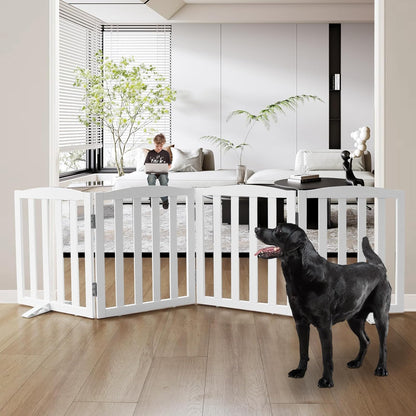 Freestanding Dog Gate Indoor,Doggie Gate Foldable Pet Gates for Doorways,Stairs or Hallways, Wooden Brown Pet Gate for the House, Pet Fence with Support Feet Included,24 "Height-3 Panels