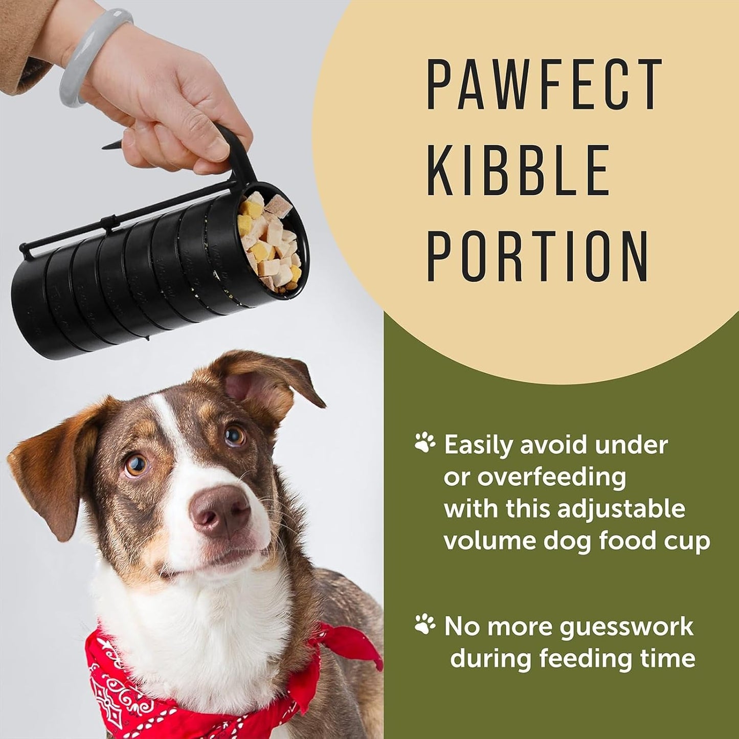Pet Food Measuring Cups for Dogs - 2-Pack, Black, 2-Cup Capacity - Adjustable Dog Food Scoop - Dishwasher-Safe Plastic with Secure Slide Disk