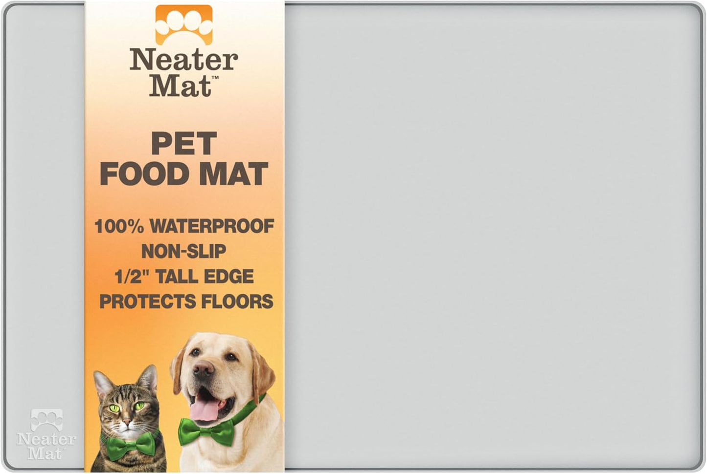 Neater Pet Brands Neater Mat Cat & Dog Food Mat, Waterproof & BPA-Free Silicone Placemat with Raised Edge for Under Food and Water Bowls, 19" x 12", Gunmetal Grey