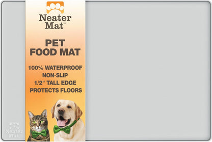 Neater Pet Brands Neater Mat Cat & Dog Food Mat, Waterproof & BPA-Free Silicone Placemat with Raised Edge for Under Food and Water Bowls, 19" x 12", Gunmetal Grey