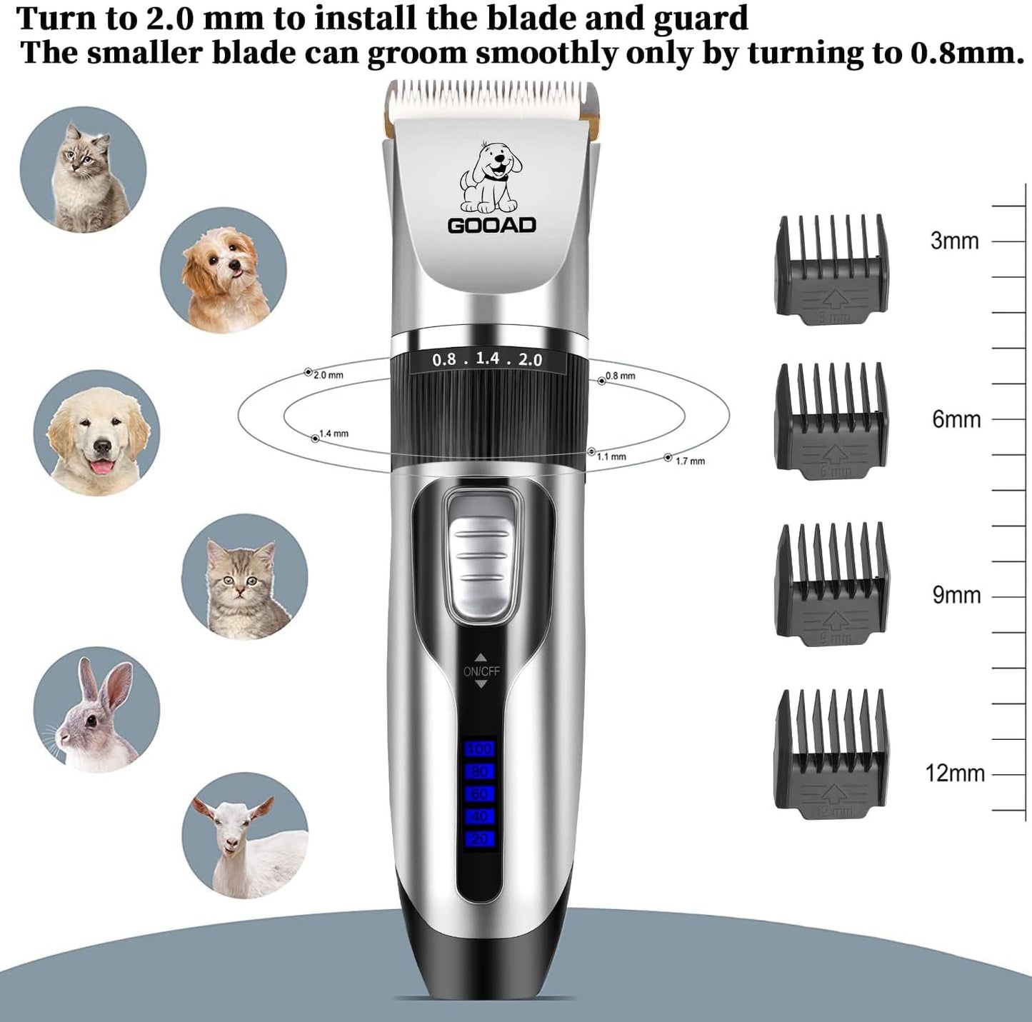 Dog Clippers for Grooming,Dog Grooming Kit for Heavy Thick Hair&Coats/Low Noise Rechargeable Cordless Hair Trimmer/Pet Shaver with Paw Trimmer for Small & Large Dogs Cats