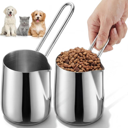 Zonon 2 Pieces 1.5/12 oz Cup Dog Food Stainless Steel Scoop, Durable Metal Dog & Cat Food Cup with Ergonomic No-slip Grip, Easy-clean, Rust-resistant Convenient for Bucket Pet Animal Feeds (Novel)