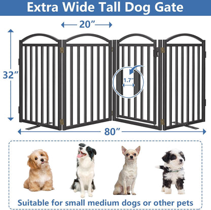 Malier Metal Freestanding Dog Gate, 32'' Height Outdoor Indoor Dog Fences, Extra Wide Foldable Puppy Gate for Stairs (Black, 【2 Panels】 40''W × 32''H)