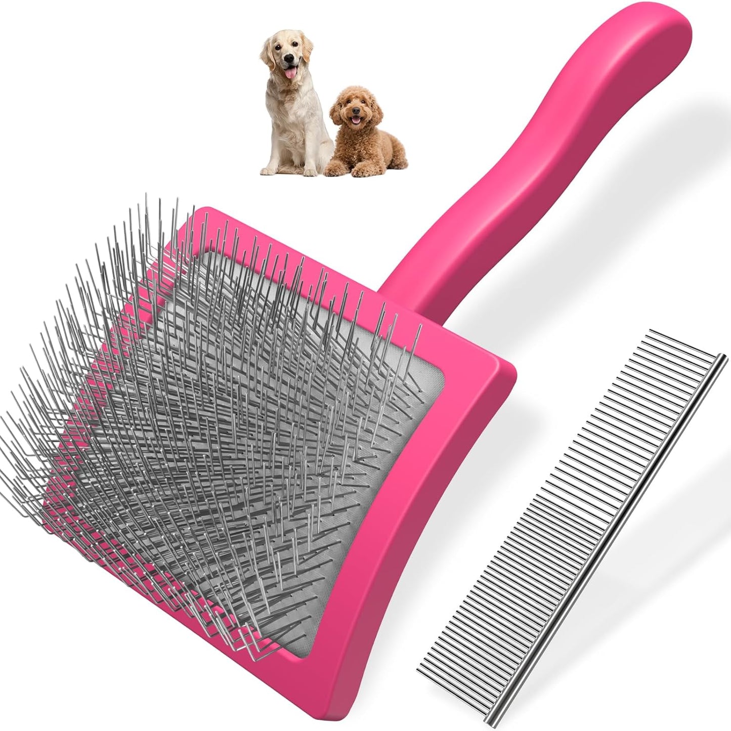 2PCS Slicker Brush for Dogs & Pet Comb,Professional Dog Grooming Brush (Goldendoodles,Poodles,Labradoodles) with Extra Long Pins to Effectively Remove Tangles, Knots and Mats (Orange, Large)