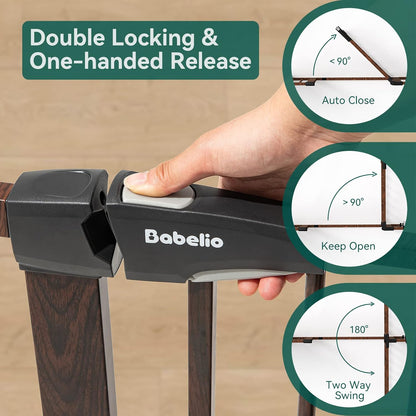 BABELIO Baby Metal Gate Extension with Wood Pattern, 5.5'' Extra Wide Pet Gate for Stairs & Doorways, Pressure Mounted Baby Gate Dog Gate, No Tools Required, 30'' Tall