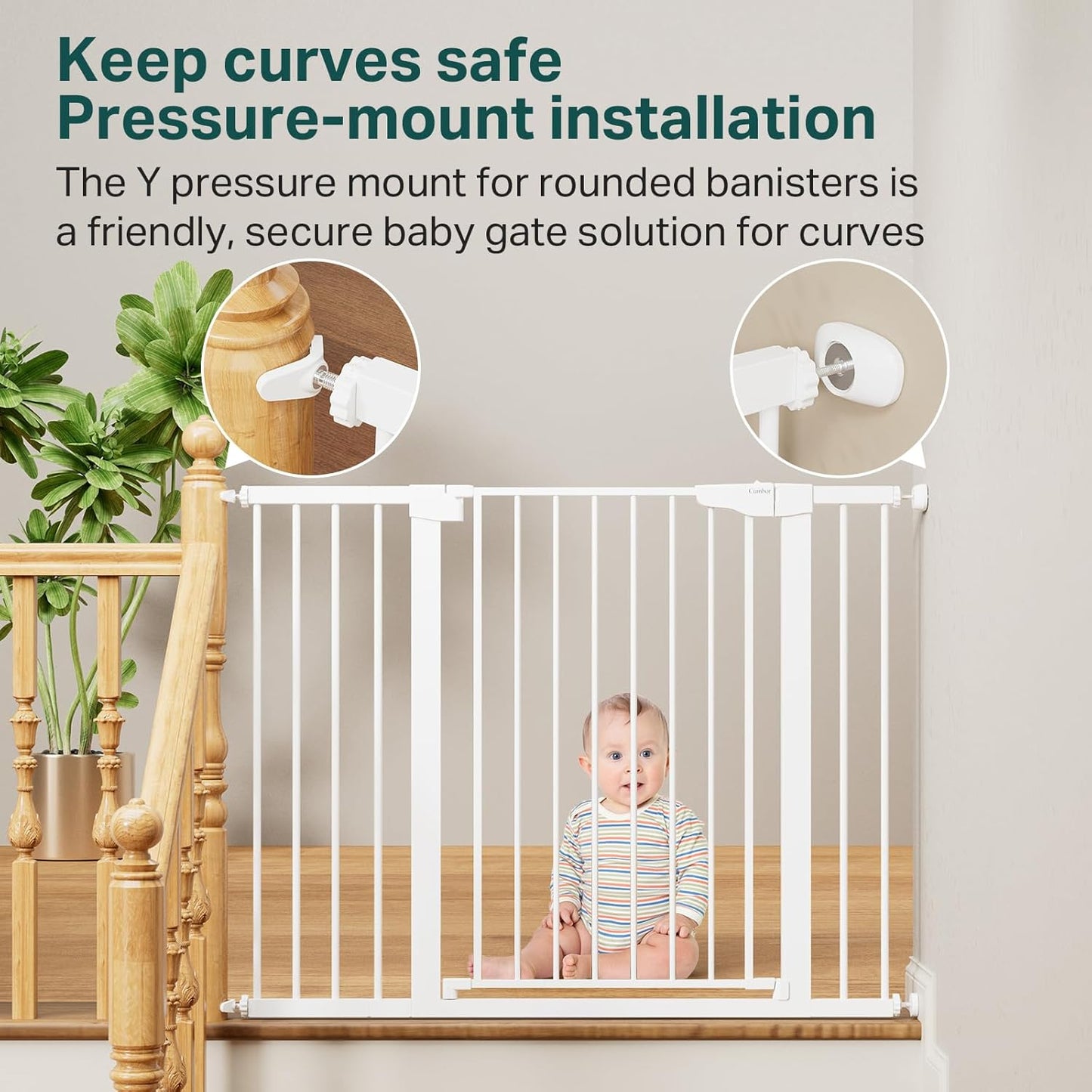 Cumbor 36.6-64" Extra Wide Baby Gate for Stairs, Dog Gates for Doorways, Auto-Close Pet Gate Indoor, Pressure Mounted Walk Through Safety Child Gate for Kids Toddler, Tall Pet Puppy Fence Gate, Brown