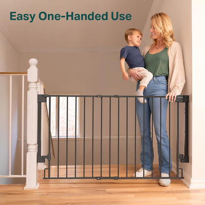 Cumbor 29.2–43" Baby Gate for Stairs, Hardware Mounted (Drill Required), Expandable No Bottom Bar Dog Gate, Auto Close Extra Wide Walk Thru, Pet & Toddler Proof Gate, Top & Bottom of Stairways(Black)