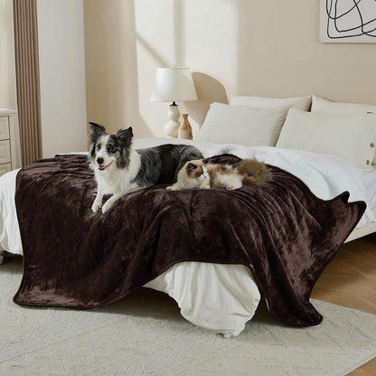 Waterproof Blanket for Bed Couch Sofa, Soft Liquid Pee Proof Pet Blanket for Dog Puppy Cat, Reversible Sherpa Fleece Furniture Protector (Dark Purple, 50x60 inches)
