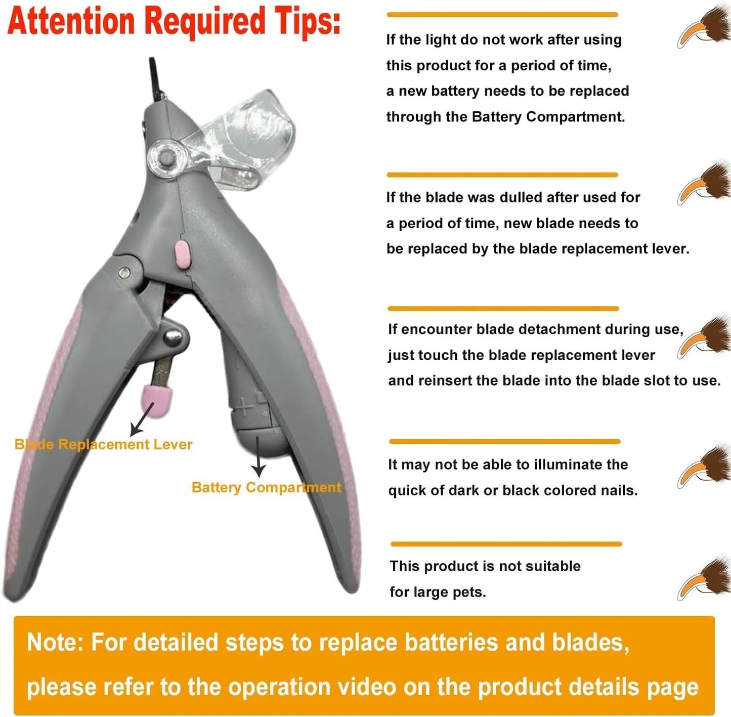 Illuminated Pet Nail Clipper, 5X Magnification Pet Nail Scissor Safe with LED Light, Pet Grooming Nail Care Tool Great for Dogs Cats