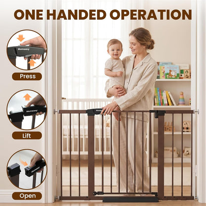 Mumeasy 29.7-46" Baby Gate for Stairs, Pressure Mounted Dog Gate for Doorways, Auto Close Walk Through Pet Gate Indoor, Extra Wide Metal Child Safety Gate, Mom's Choice Awards Winner, Black