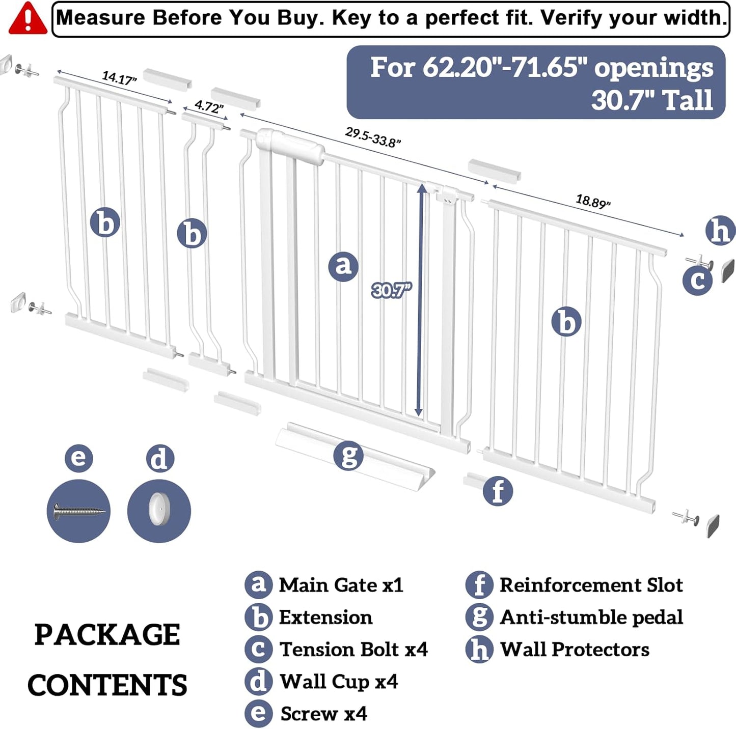 Extra Wide Baby Gates for Doorways 71.65"-85.82" Extra Wide Baby Gate Dog gate Pressure Mounted No Drilling with Walk-Through, Auto-Close & Dual-Direction Swing for Large Wide Opening Black