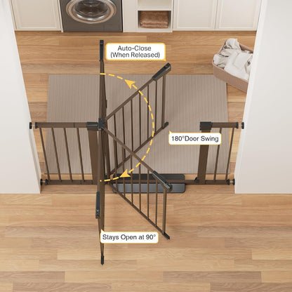 Cumbor 36.6-64" Extra Wide Baby Gate for Stairs, Dog Gates for Doorways, Auto-Close Pet Gate Indoor, Pressure Mounted Walk Through Safety Child Gate for Kids Toddler, Tall Pet Puppy Fence Gate, Brown
