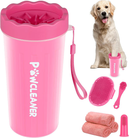 Professional 7 in 1 Dog Paw Cleaner for Dogs & Cats - Includes 1 Portable Paw Washer, 1 Bath Brush, 2 Dog Toothbrushes and 3 Absorbent Towels Note: Fits Paws up to 2 Inches Wide (Small, Blue)