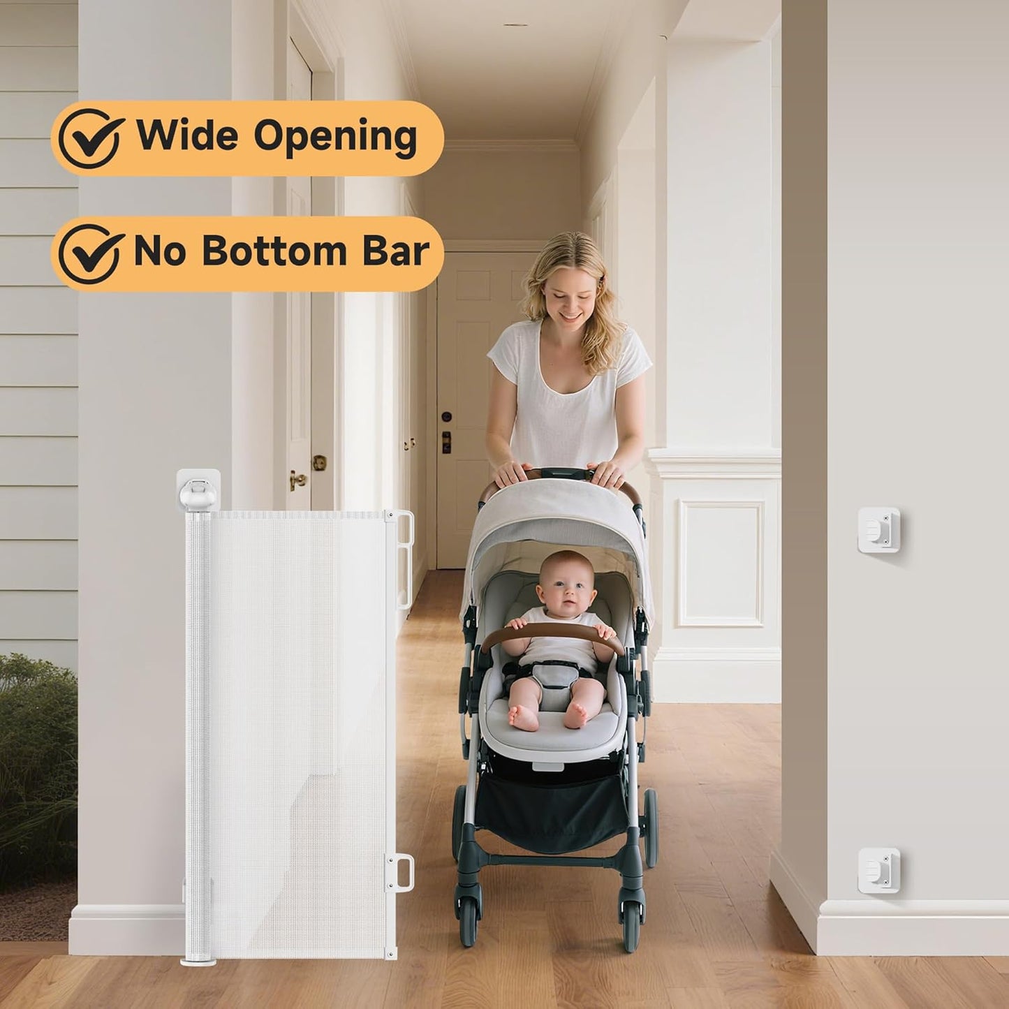 Retractable Baby Gate,71" Wide x 34" Tall Mesh Safety Gate for Dogs & Babies, Indoor/Outdoor Use for Stairs, Doorways, Hallways, Easy Installation Mesh Gate