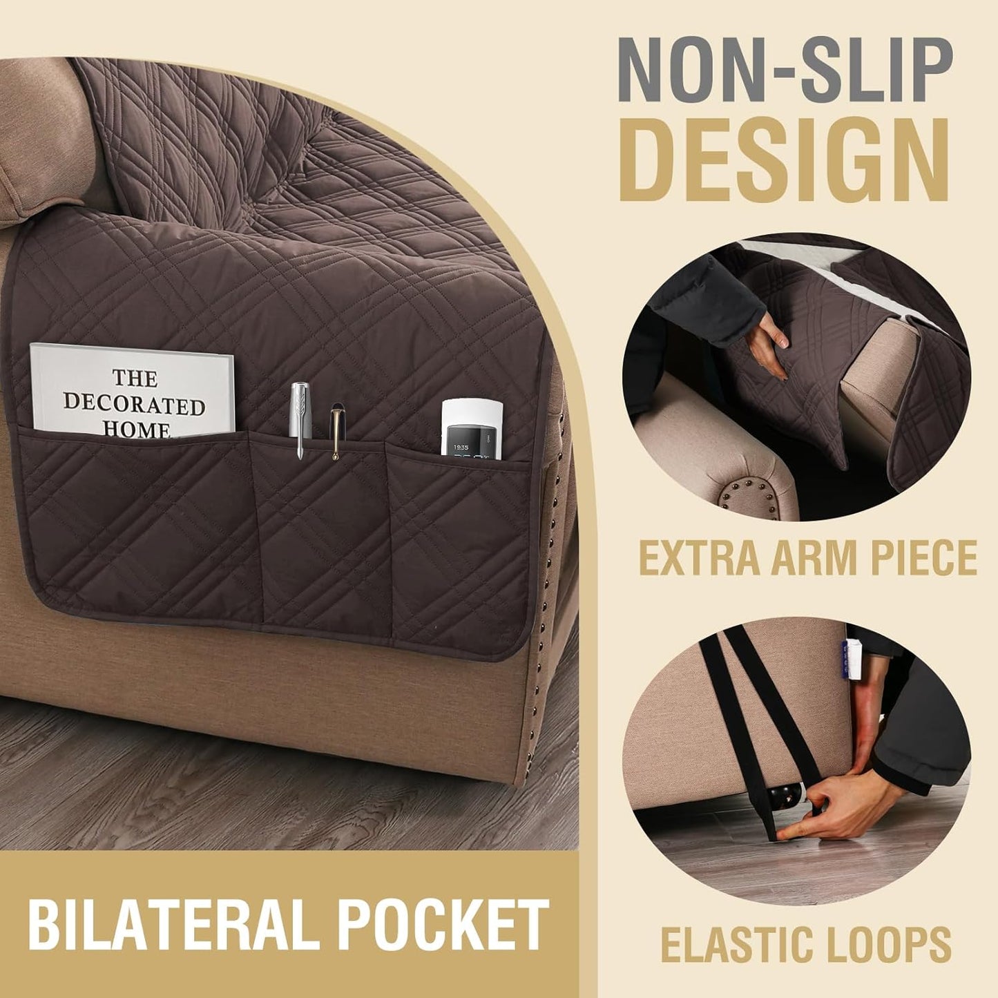 H.VERSAILTEX 100% Waterproof Slipcovers for Couches and Sofas Modern Pet Couch Cover Thick Soft Furniture Protector with Elastic Straps(Sofa, Lily Pad/Beige)
