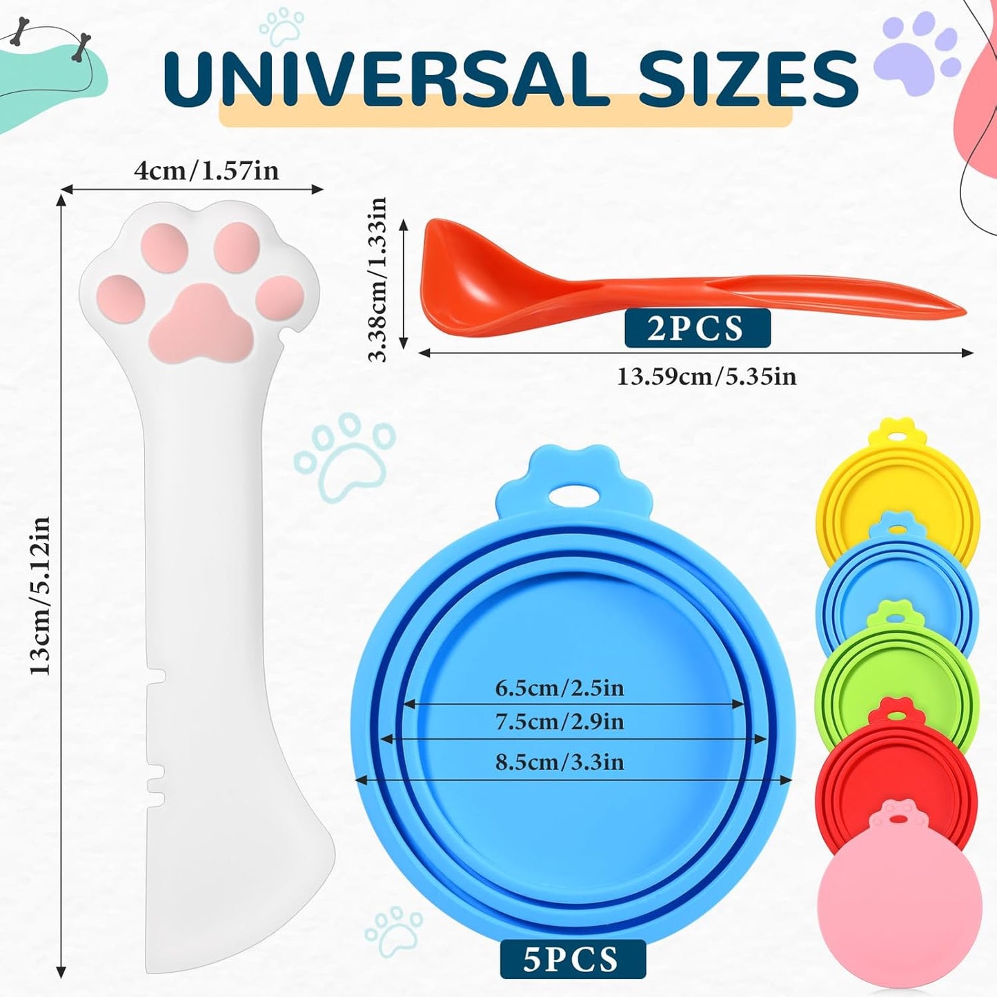 Uiifan 8 Pcs Cat Food Can Covers Lids Set, Silicone Pet Food Can Lids with Multi-Function Cat Foods Spoon and Opener, Silicone Wet Foods Spoon for Cats and Dogs(Pink)