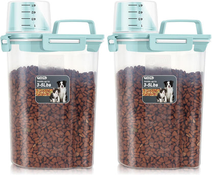 Dog Cat Food Storage Container, Pet Food Container Airtight with Large Spout & Cup, BPA-Free Plastic Food Dispenser for Pet Food, Bird Seed, Rice, Flour - Pink 2.5-5lb (1 pack)