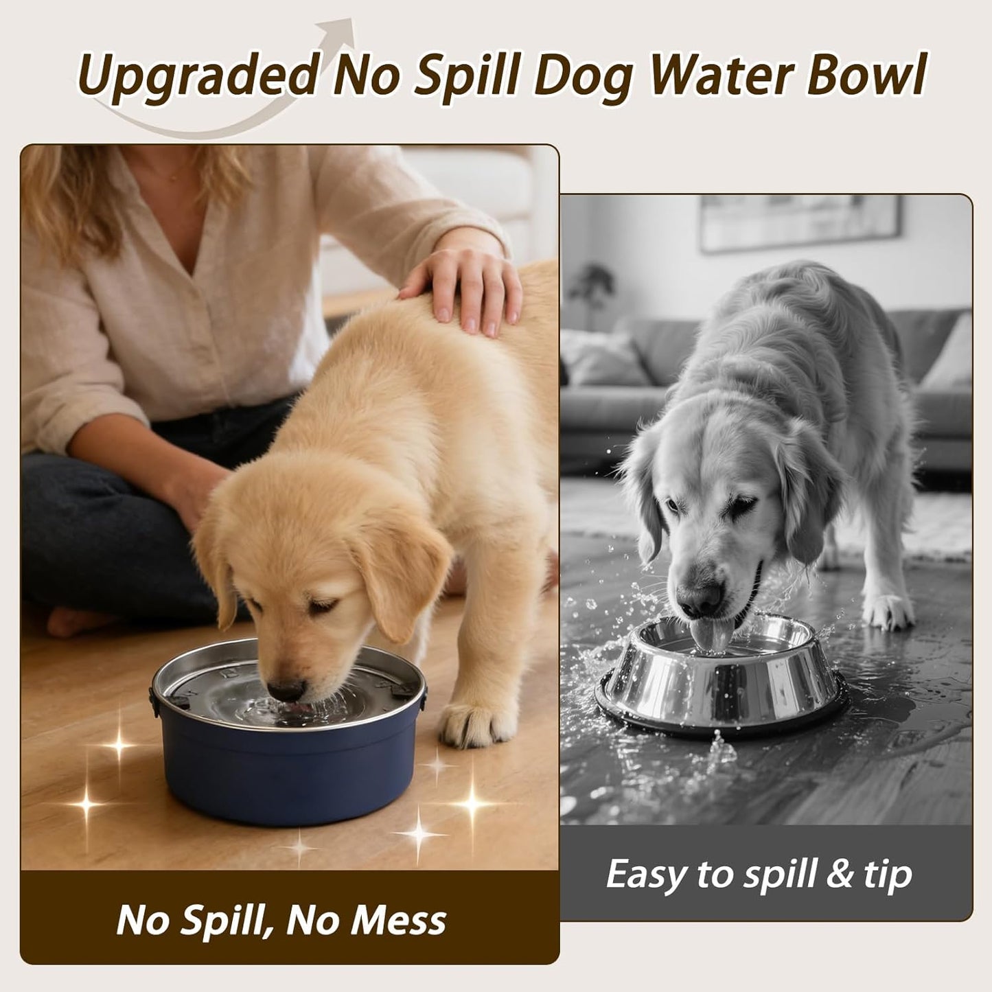 Dog Water Bowl No Spill, 1.5L/50oz Stainless Steel Slow Water Bowl for Dogs, Spill Proof Dog Bowl with Anti-Splash & Non-Slip, Slow Drinking Water Bowl Dispenser for Messy Drinkers (Black)