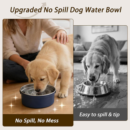Dog Water Bowl No Spill, 1.5L/50oz Stainless Steel Slow Water Bowl for Dogs, Spill Proof Dog Bowl with Anti-Splash & Non-Slip, Slow Drinking Water Bowl Dispenser for Messy Drinkers (Black)