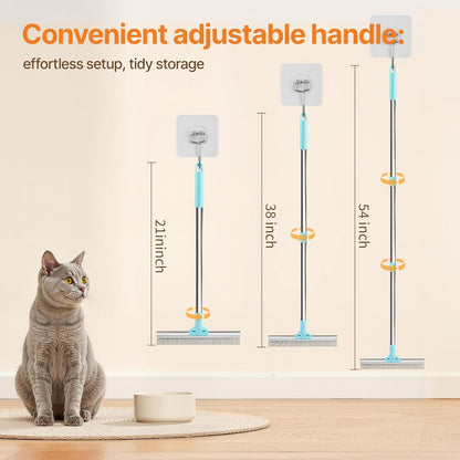 2 in 1 Carpet Rake for Pet Hair Removal, Reusable Pet Hair Remover, 54” Adjustable Long Handle Cat Dog Carpet Rake Scraper, Dog Hair Rake Brush for Rugs, Mats, Couch, Furniture