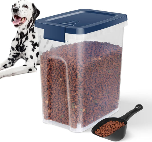 6 lbs Airtight Dog Cat Food Storage Container and Dog Treat Containers BPA-Free, PET Clear Stackable Pet Storage Bin, 1-Cup Scoop, 1-Sponge cleaning brush, Pop Top, With handle, Easy Mobility-Medium