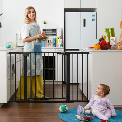 Mumeasy Baby Gate Extra Wide, 29.7-51'' Pressure Mounted Dog Gate with Walk Thru Door, Auto Close Pet Gate for House, Stairs, Doorways,Black