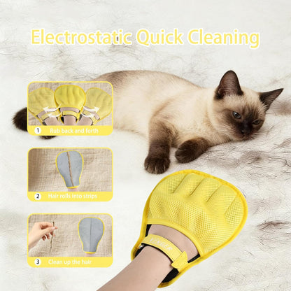 VINGER Pet Hair Removal Glove for Cats & Dogs, Electrostatic Pet Hair Gloves with Adjustable Wristband, Five-Finger Magic Brush Remover Tool for Laundry, Carpet, Couch, Car Seats & Clothing (Black)