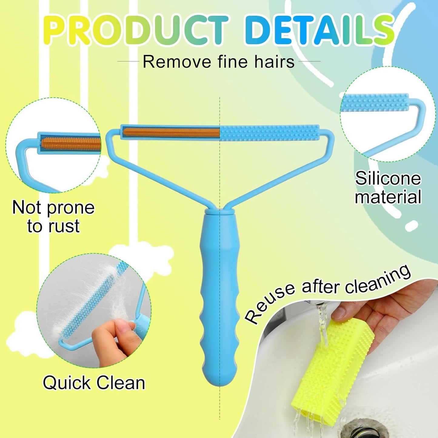 Honeydak 3 Pieces Hair Remover Tool Dog Hair Remover Pro Silicone Cleaner Brush Roller Fuzz Hairball Brush for Carpet Rake, Car Mat, Couch, Pet Bed, Clothes