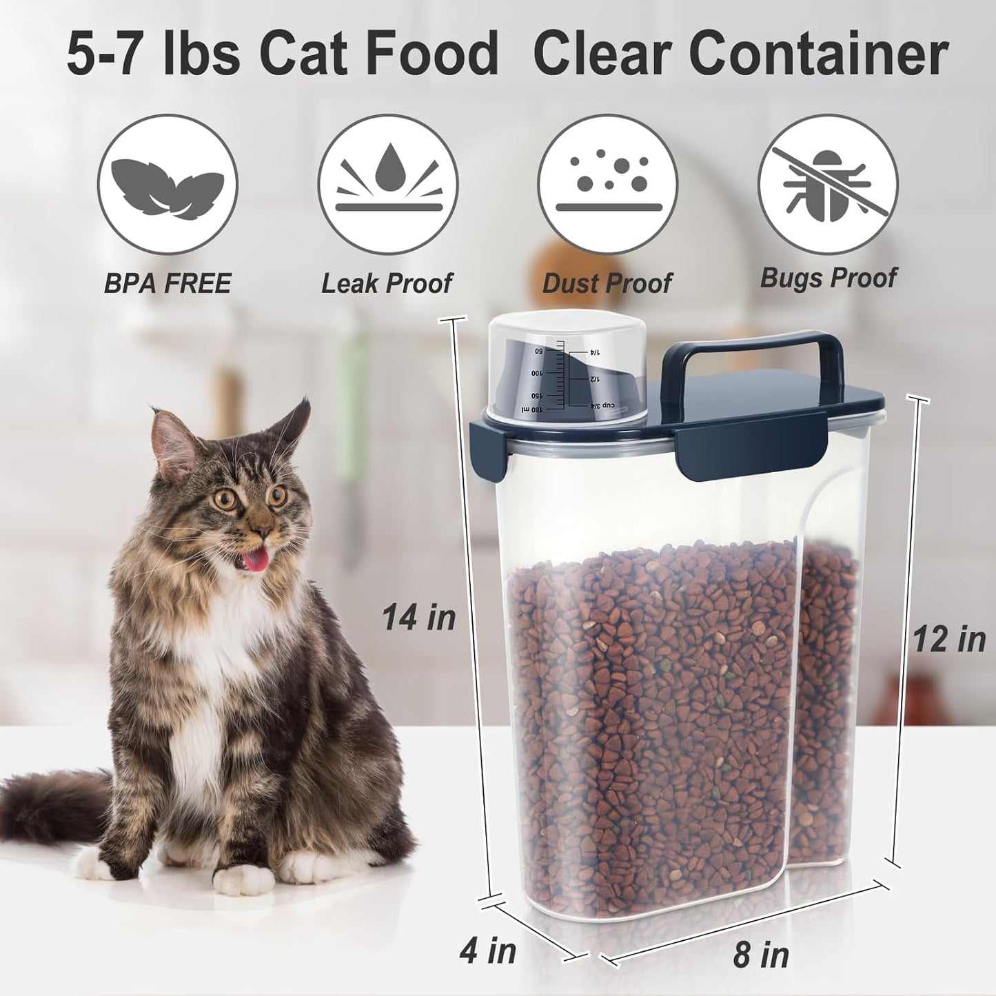 Dog Cat Food Storage Container, Pet Food Container Airtight with Large Spout & Cup, BPA-Free Plastic Food Dispenser for Pet Food, Bird Seed, Rice, Flour - Pink 2.5-5lb (1 pack)