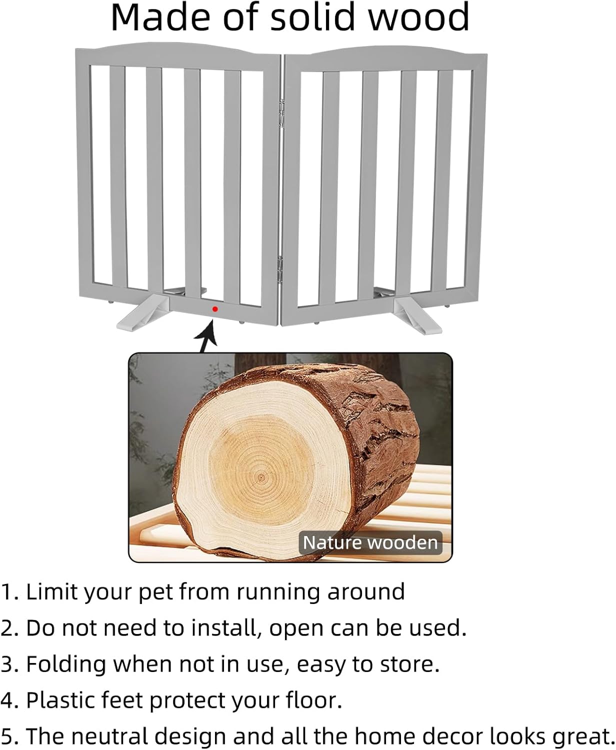Freestanding Dog Gate Indoor,Doggie Gate Foldable Pet Gates for Doorways,Stairs or Hallways, Wooden Brown Pet Gate for the House, Pet Fence with Support Feet Included,24 "Height-3 Panels